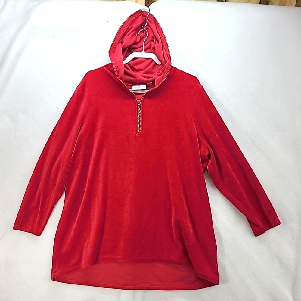 Quacker Factory Velour Pullover Hooded Jacket‎ w Rhinestone Zipper 2X